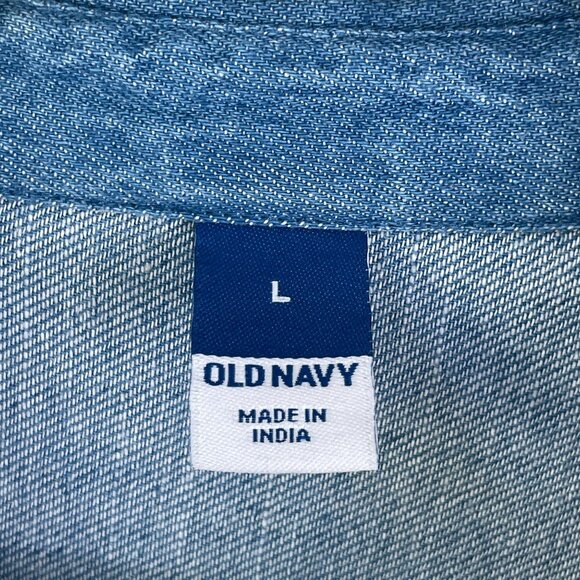 Old Navy Womens Large Chambray Shirt Dress Short Sleeve Button Up Denim Pockets - Picture 3 of 9